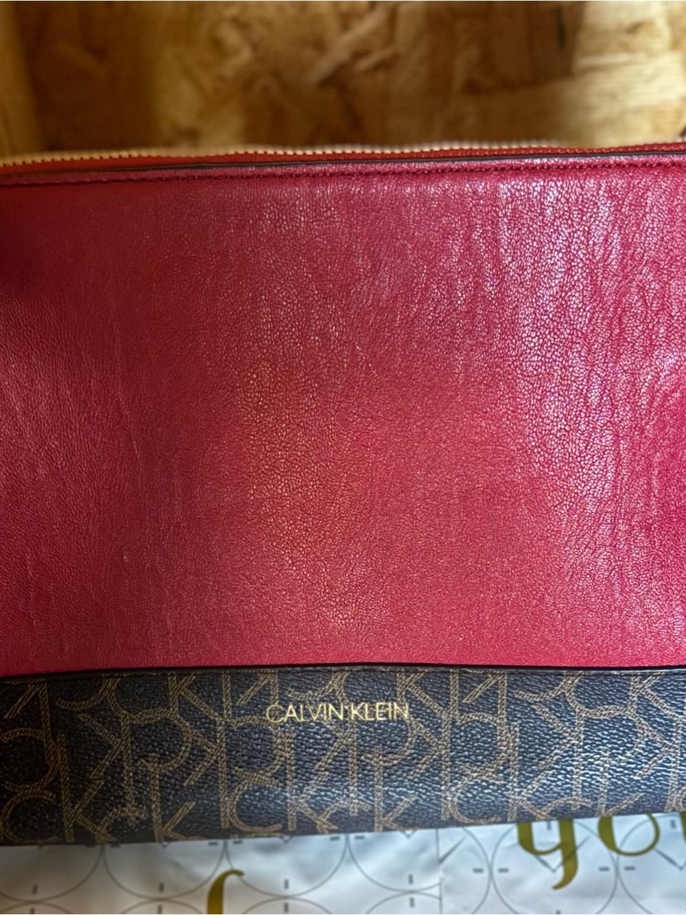 Calvin Klein Red and Brown Crossbody Purse Medium